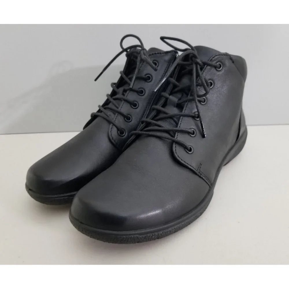 Hotter England Ellery II Black Leather Zip Lace Up Ankle Boot Size 6.5 37.5 EEE